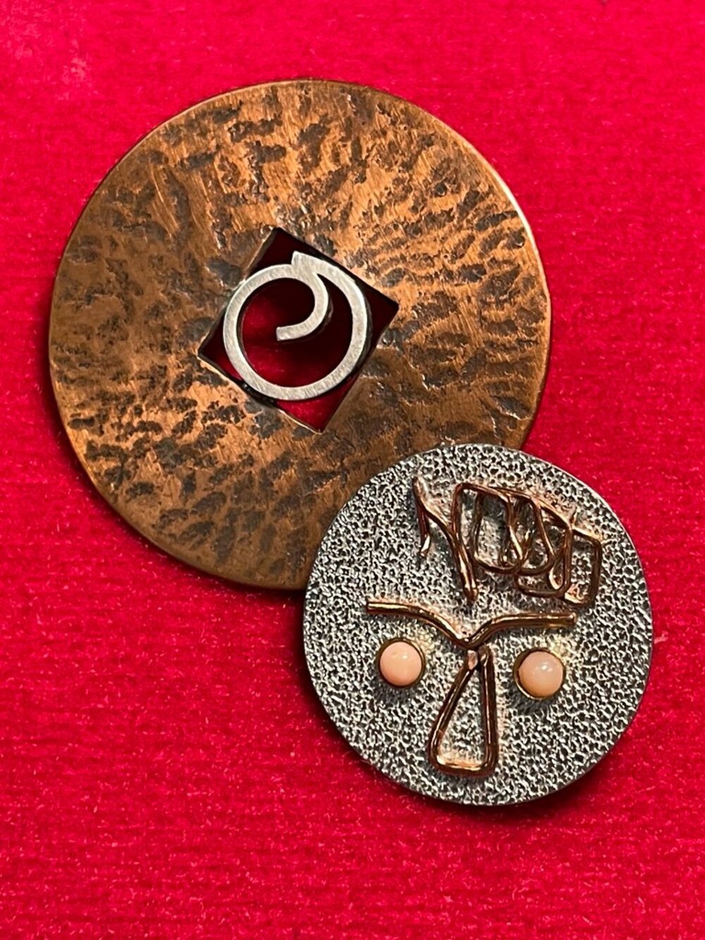 Lot of 2 Vintage Mid-Century Modernist Artisan Brooches - Includes "NERD"